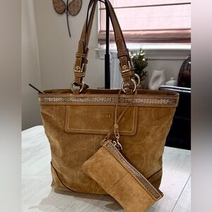 Coach Tan Suede Tote with Pouch